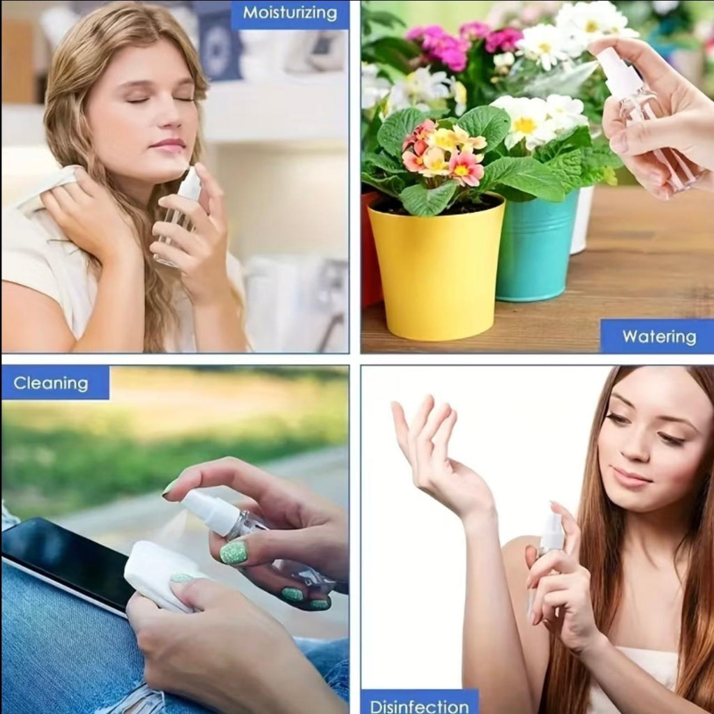 زجاجة رذاذ شفافة – حاوية سفر قابلة لإعادة الملء