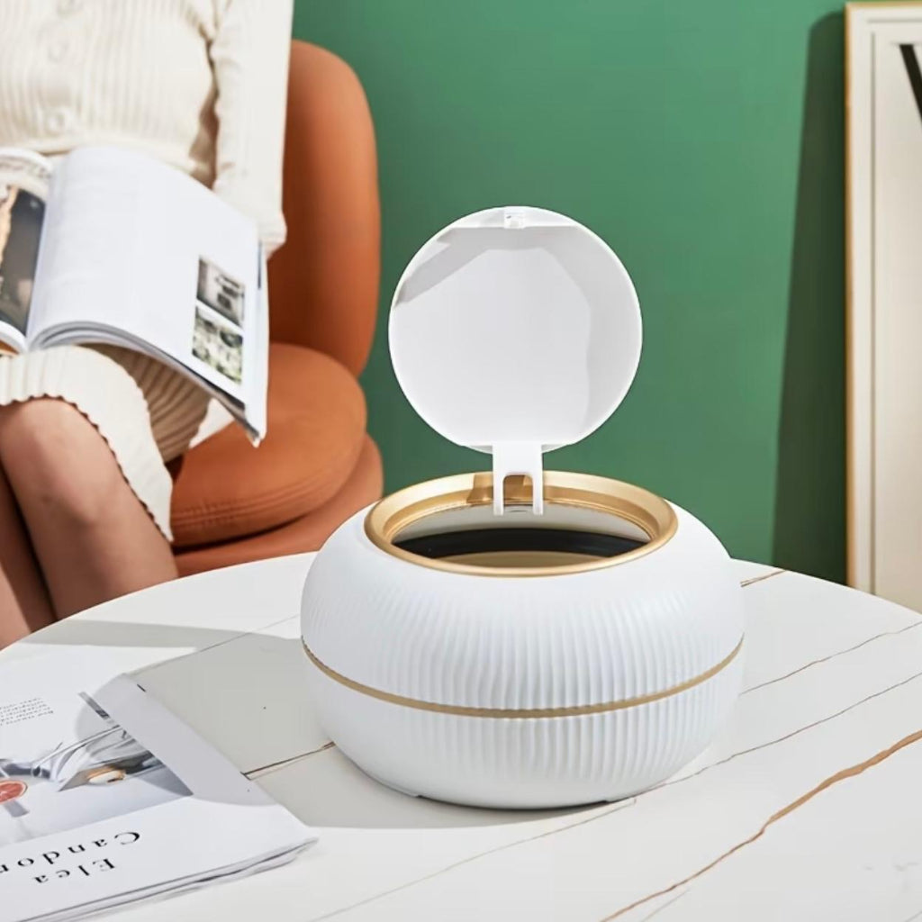 سلة مهملات لطيفة سعة 3 لتر مع غطاء - تصميم بيضاوي يفتح بالضغط، ومكتب بلاستيكي متين وصندوق قمامة لغرفة النوم