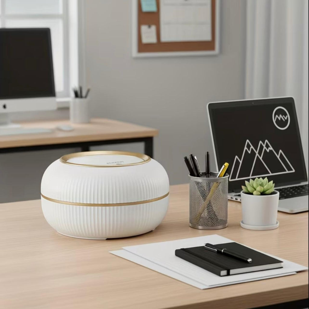 3L Cute Trash Can with Lid – Push-Open Oval Design, Durable Plastic Desk & Bedroom Dustbin