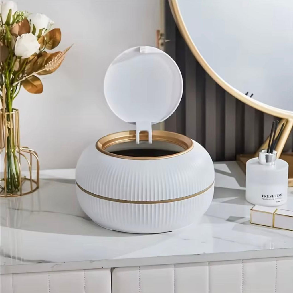 3L Cute Trash Can with Lid – Push-Open Oval Design, Durable Plastic Desk & Bedroom Dustbin