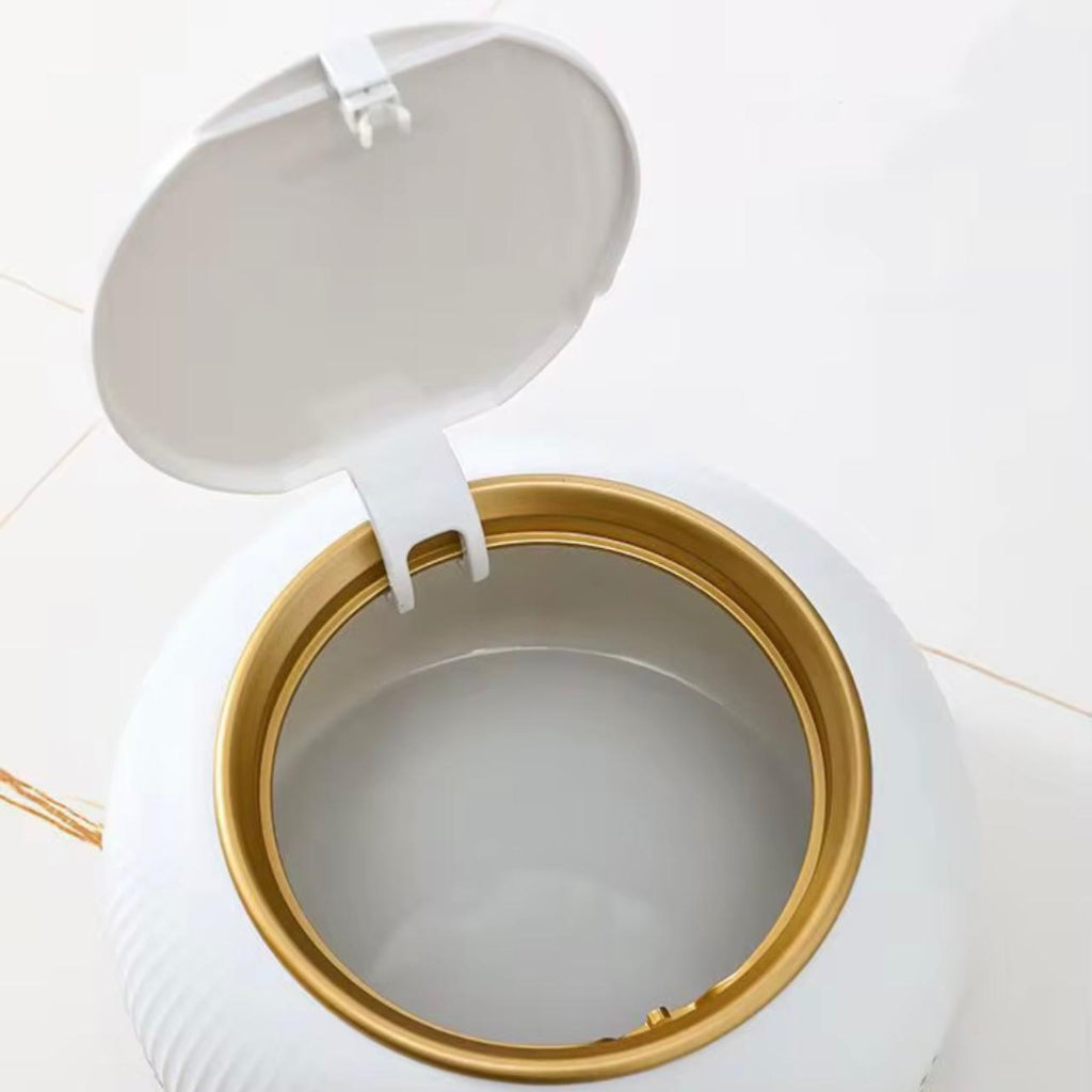 3L Cute Trash Can with Lid – Push-Open Oval Design, Durable Plastic Desk & Bedroom Dustbin