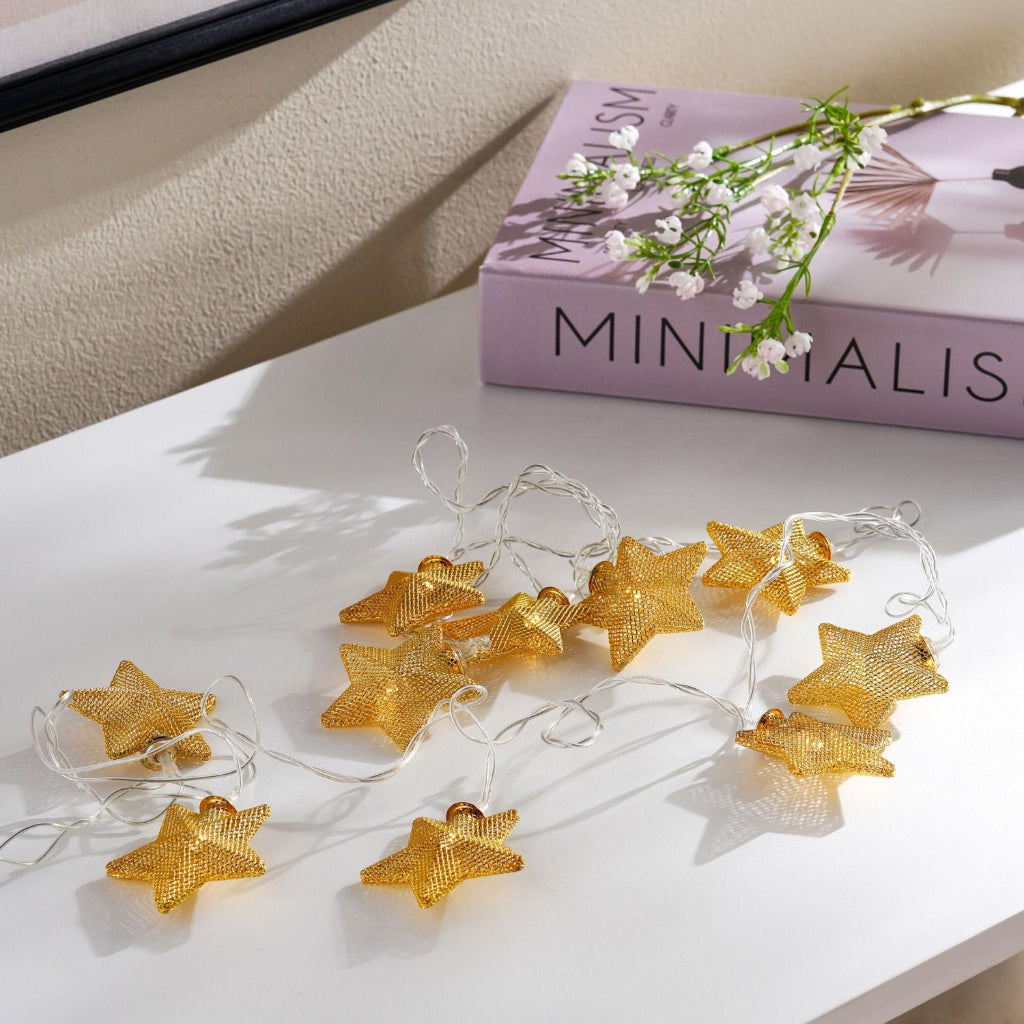 Gold Star String Lights – 2M Battery-Operated Ambient Lighting