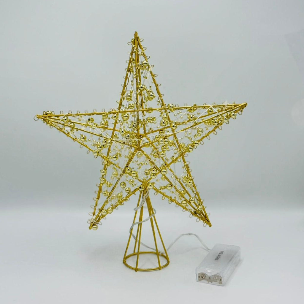 LED Star Christmas Tree Topper – Glitter Gold Metal Star