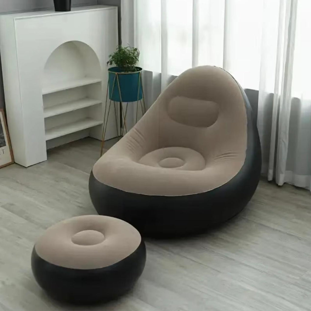 أريكة كسولة محمولة قابلة للنفخ مع مسند للقدمين - كرسي صالة داخلي وخارجي