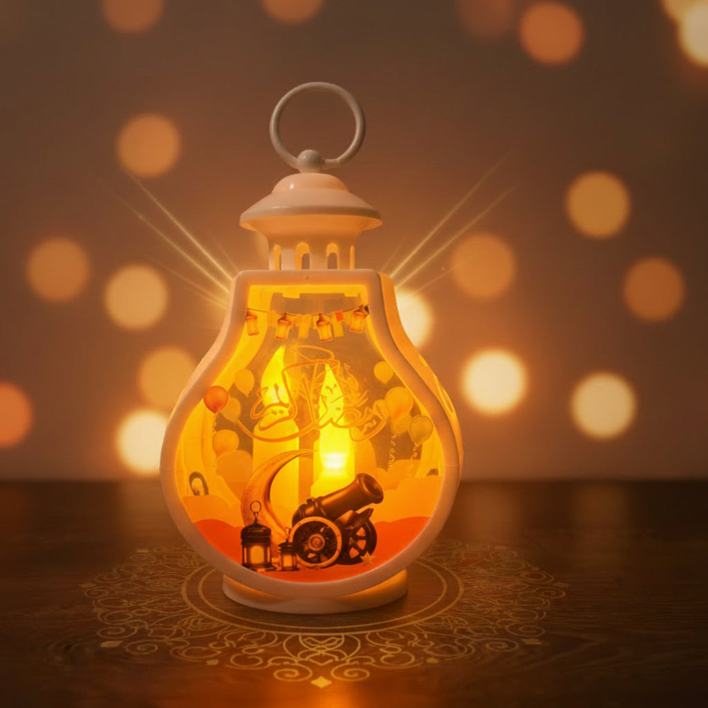Ramadan Lantern Decoration Lights – 3 LED Sparkling Candles, Battery Operated