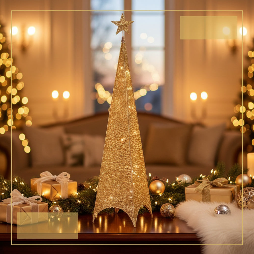 LED Decorative Tower Light – Direct Two-Pin Plug-In, Elegant Golden Design for Home, Festive & Event Decoration