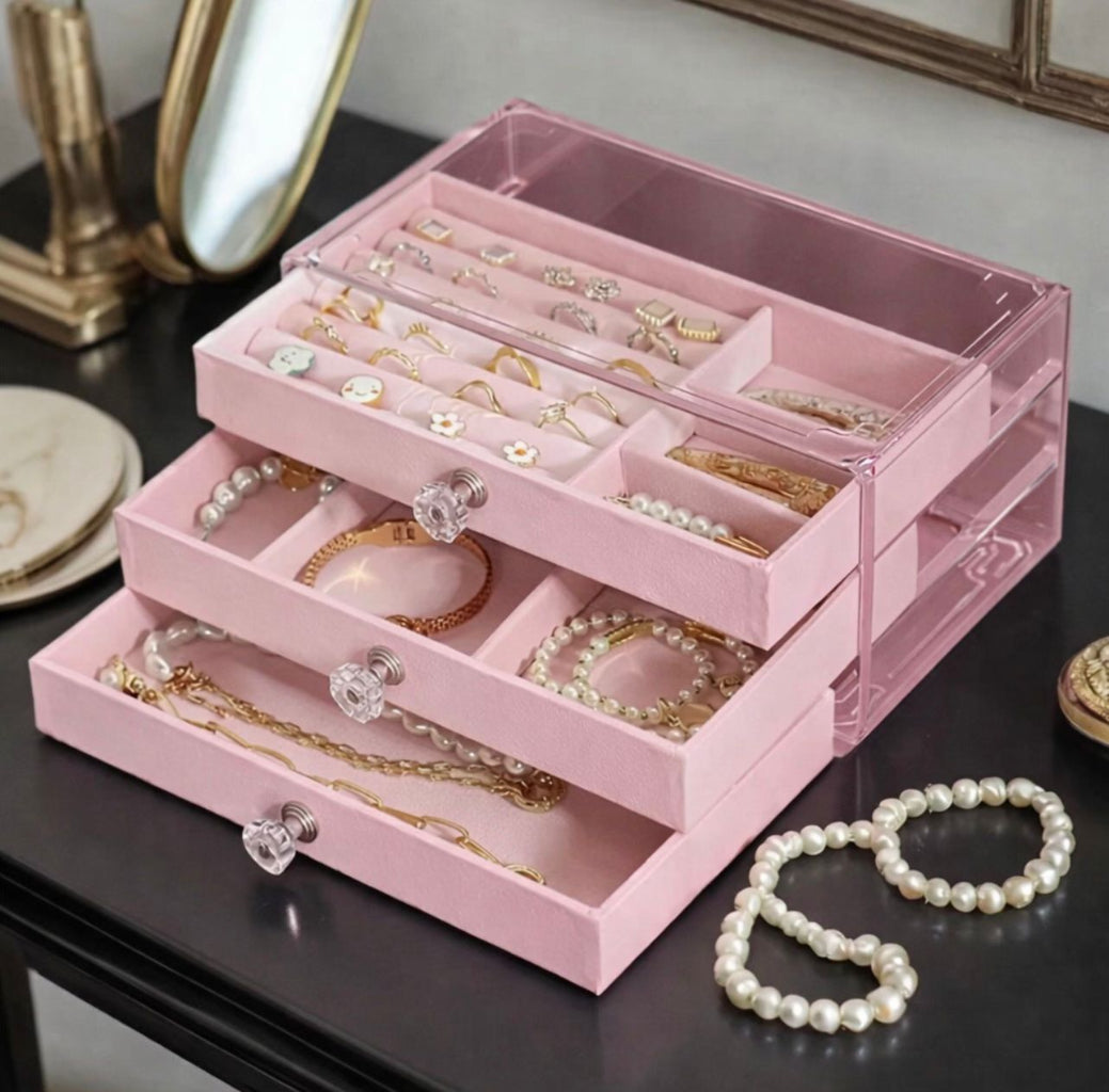 3-Tier Acrylic Jewelry Organizer – Transparent, Dustproof Display Box