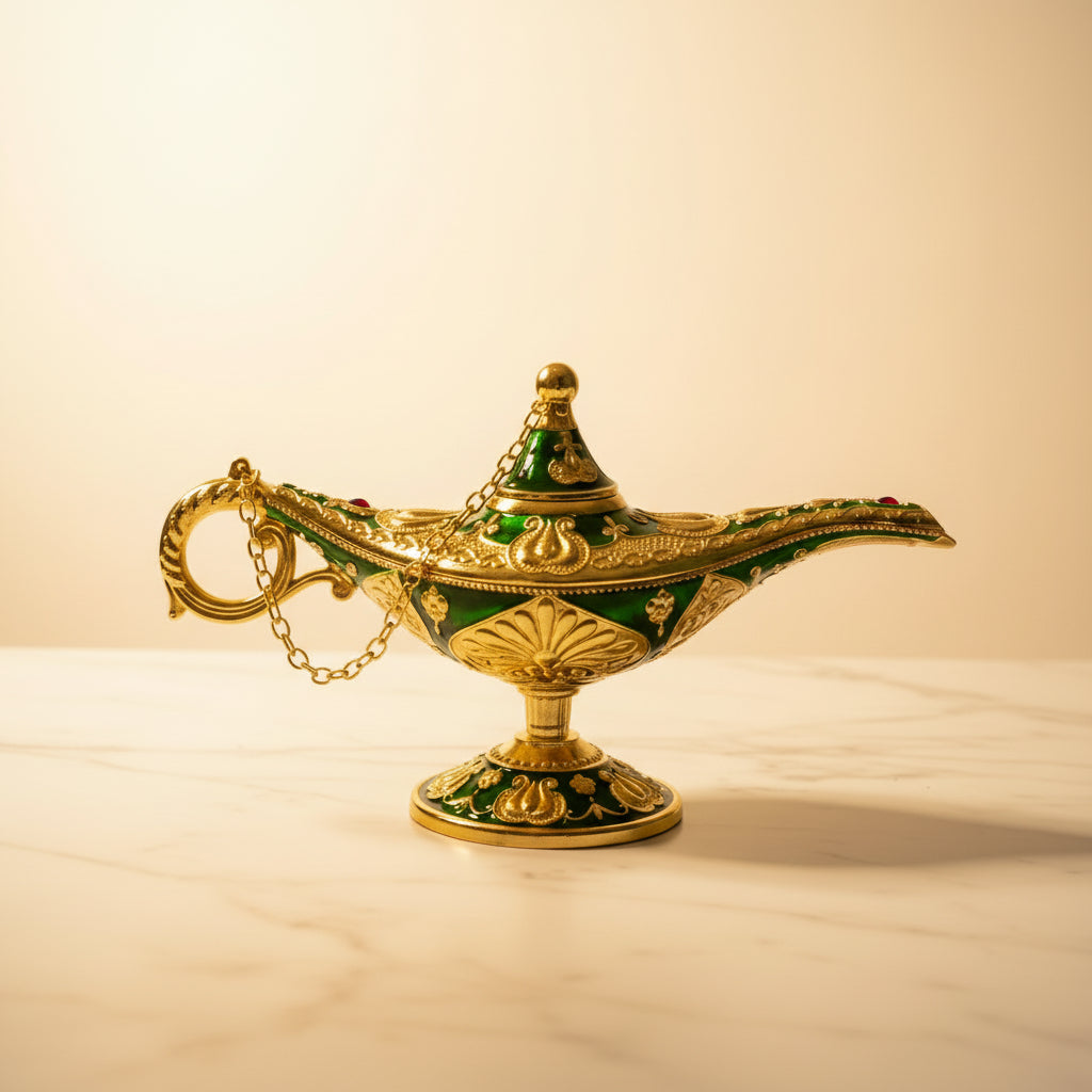 Aladdin Lamp Statue – Vintage Metal Craft, Classic European Style