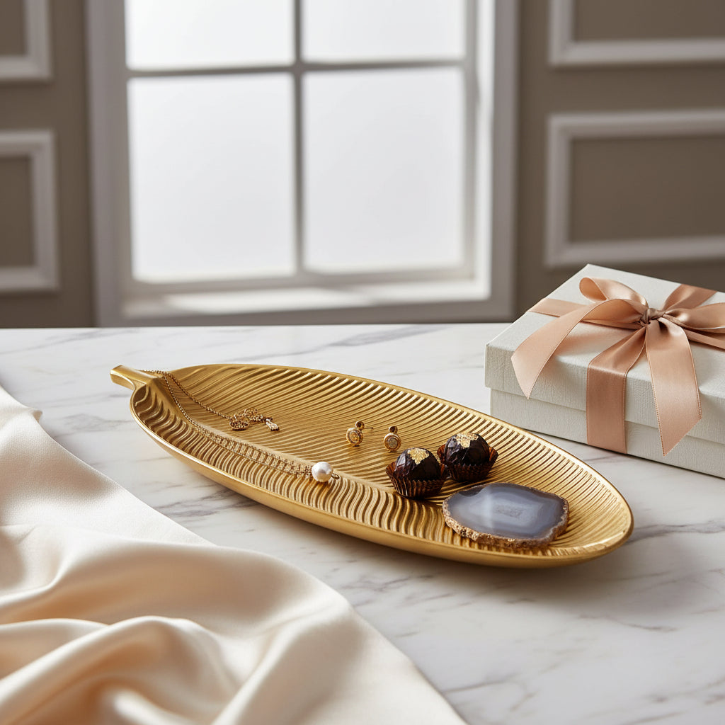 Creative Home Fiber Gold Leaf Cake Tray – Decorative Serving Plate