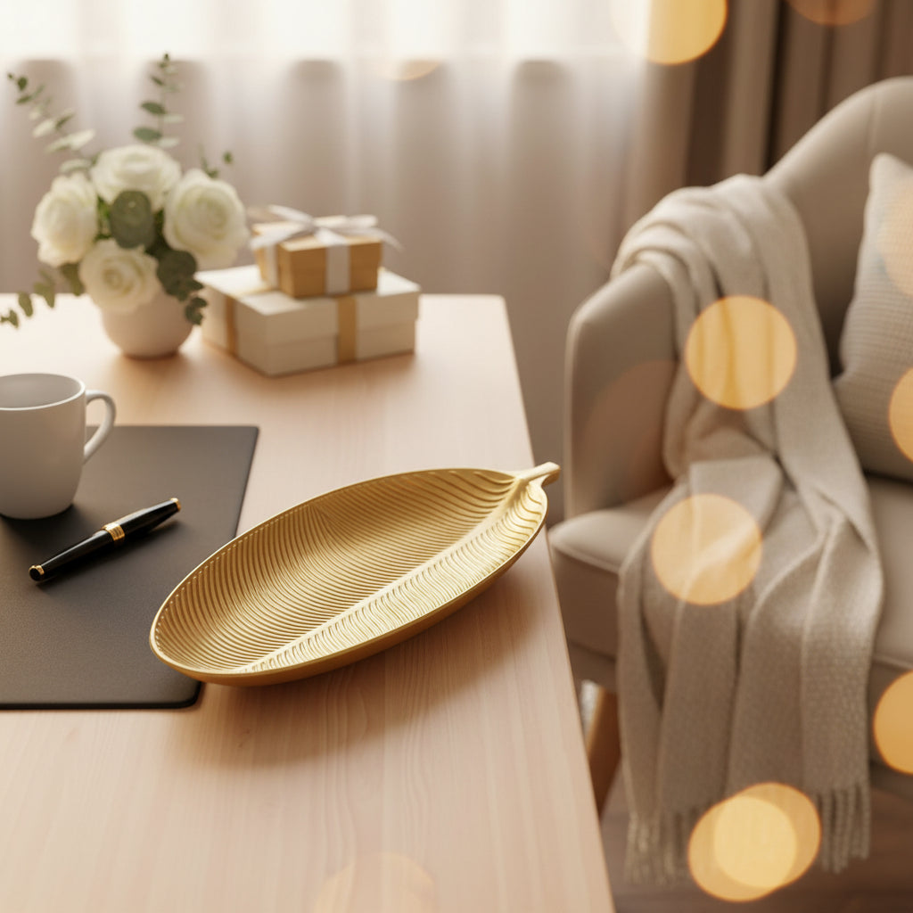 Creative Home Fiber Gold Leaf Cake Tray – Decorative Serving Plate