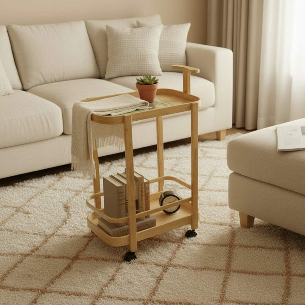 Shiftable Stand Wooden Movable Multi-Layer Stand with Wheels