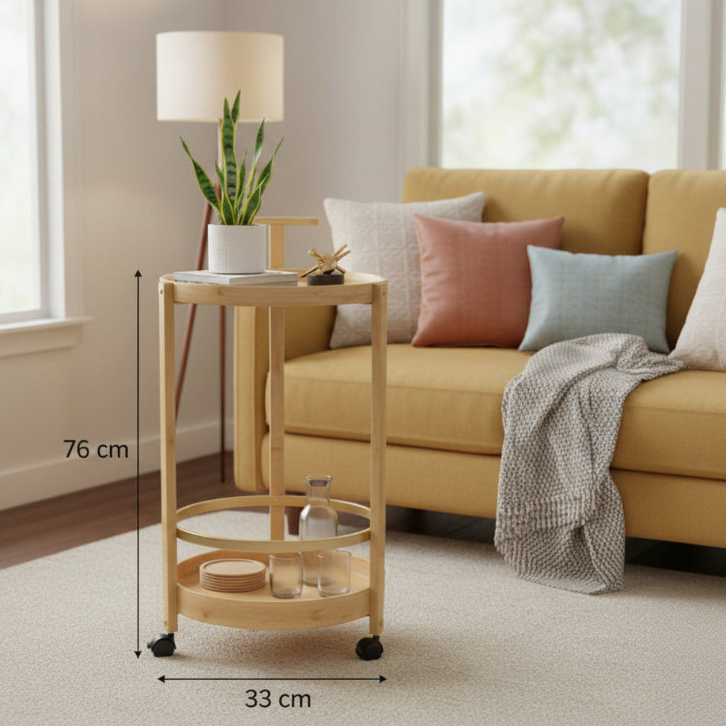 Wooden Movable Multi-Layer Round Shape Stand with Wheels