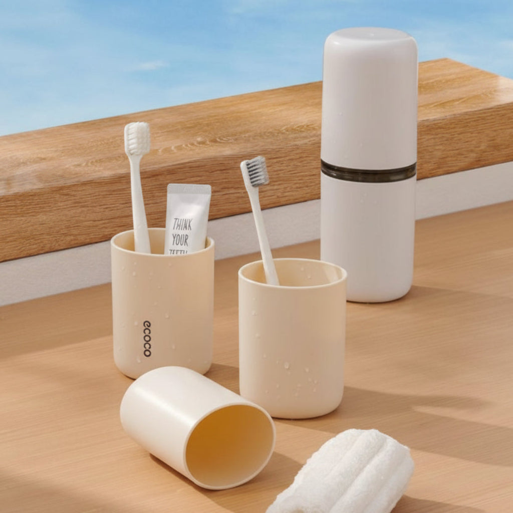 Ecoco Portable Travel Toothbrush Case – Large Capacity Wash Cup & Toothpaste Organizer