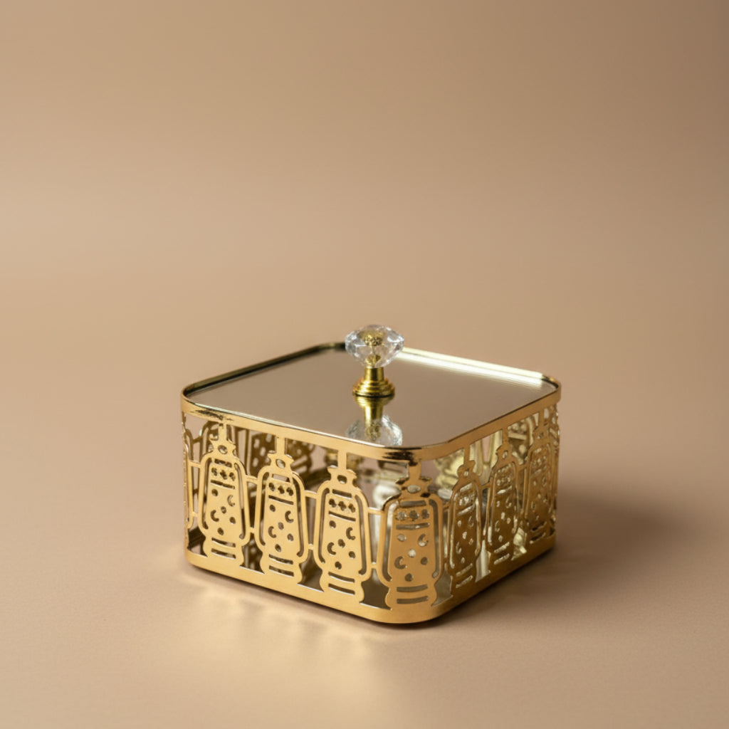 Ramadan Candy Dish-Gold Metal Frame with Glass Top