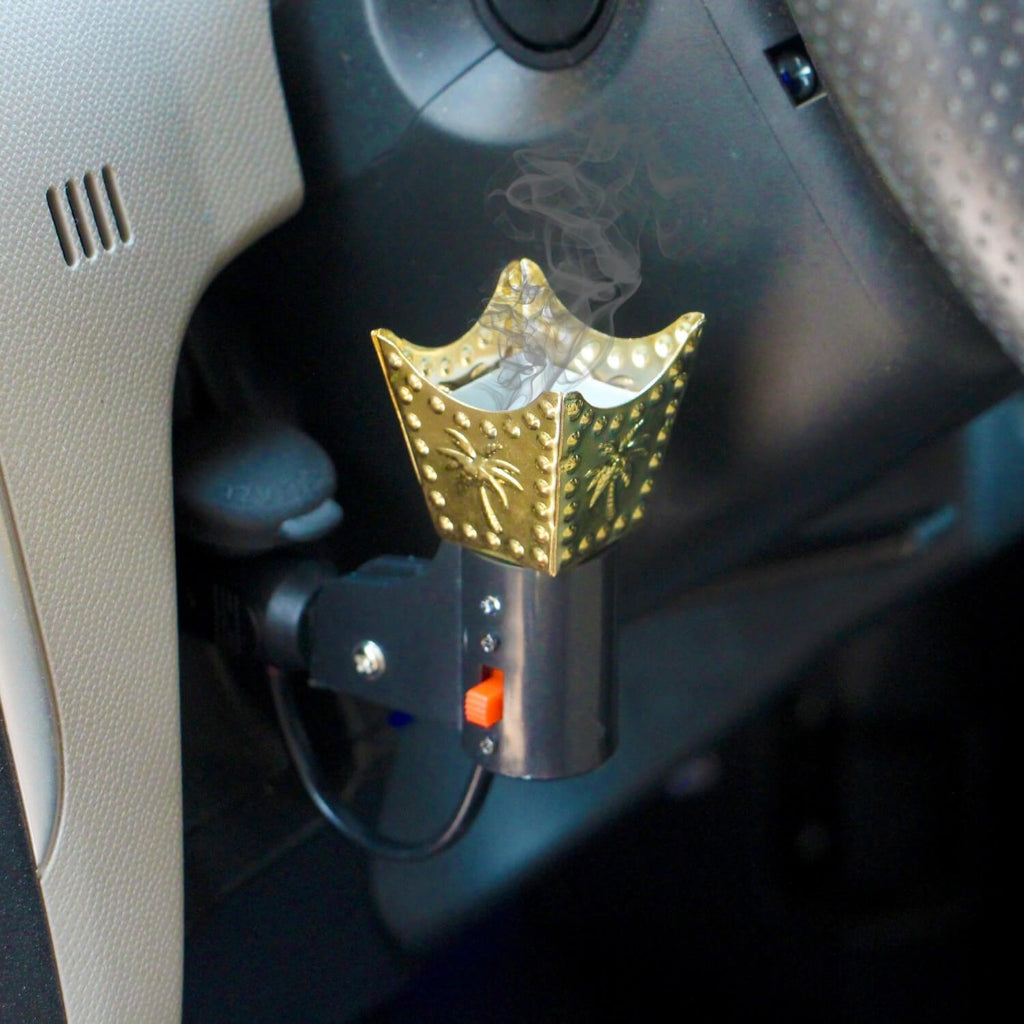 Car Electric Arabian Incense Burner – Gold Decorative Bakhoor Burner for Home & Car Fragrance
