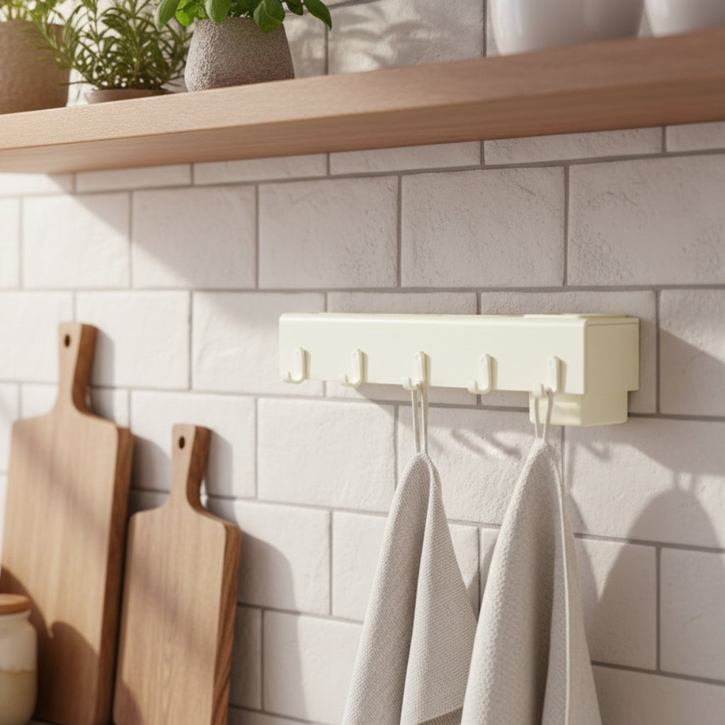 Wall-Mounted Multi-Hook Storage Rack – Space-Saving Organizer for Kitchen,