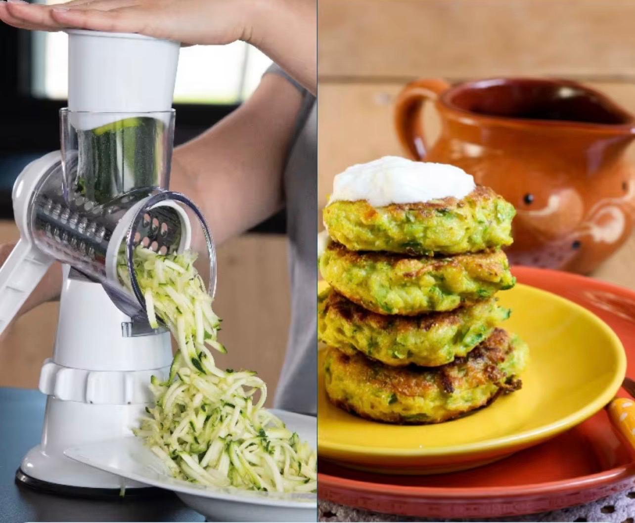 Manual Rotary Vegetable Cutter & Grater – 3 Interchangeable Blades