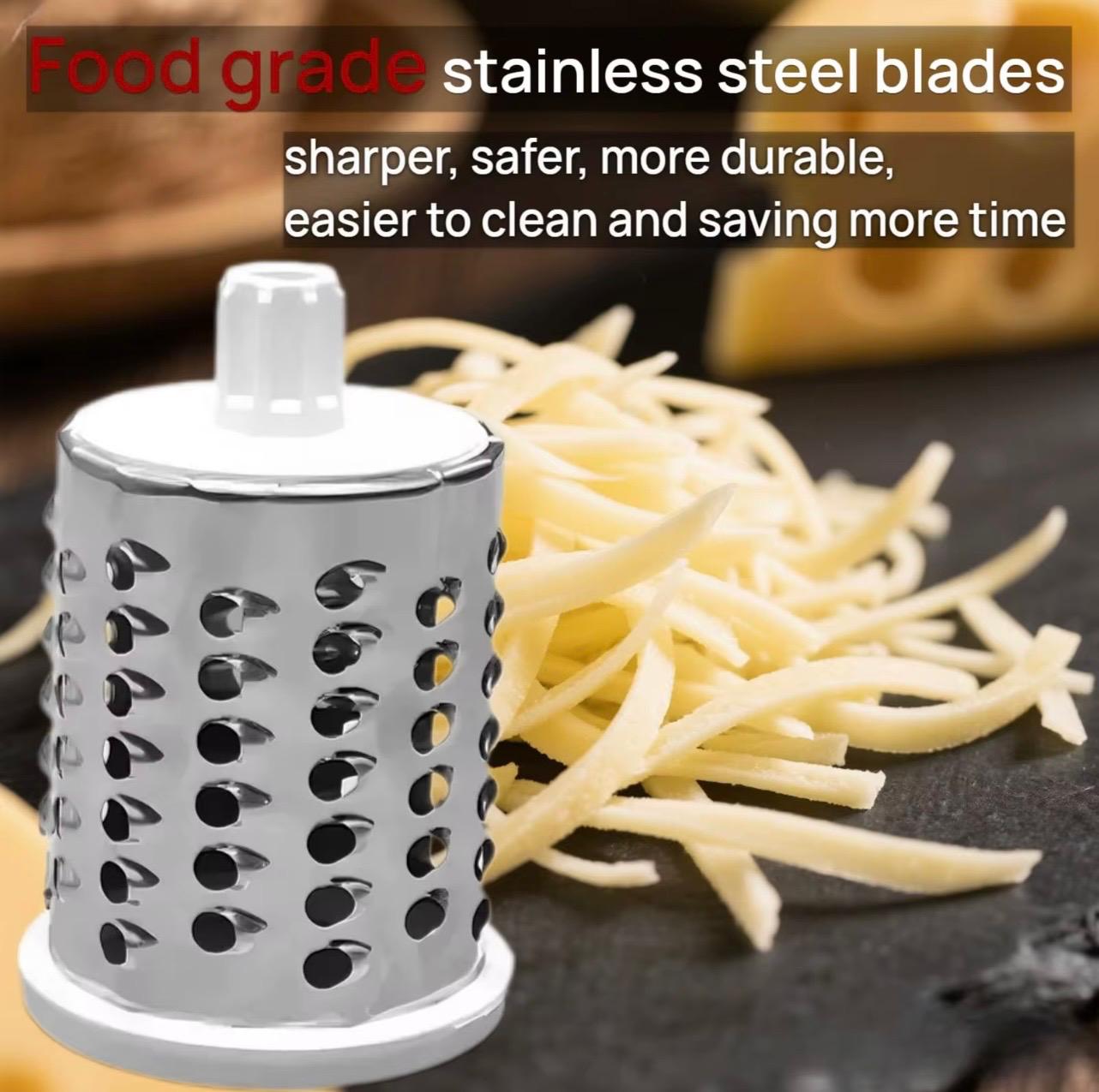 Manual Rotary Vegetable Cutter & Grater – 3 Interchangeable Blades