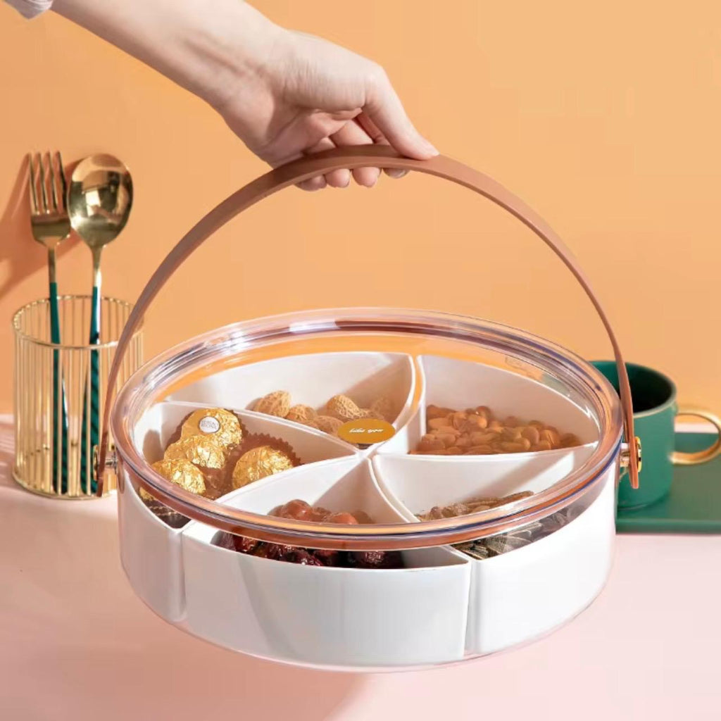 Transparent Snack & Candy Organizer Box with Faux Leather Handles – Portable Storage with Sealed Compartments
