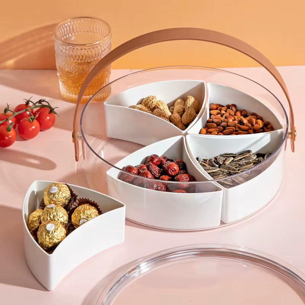 Transparent Snack & Candy Organizer Box with Faux Leather Handles – Portable Storage with Sealed Compartments