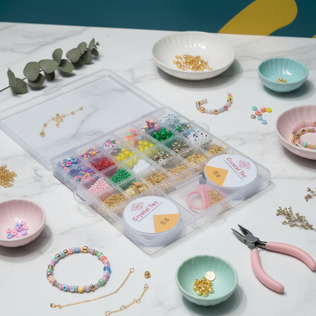 Bead Jewelry Making Kit with Gold Charms & 0.8mm Elastic Cord
