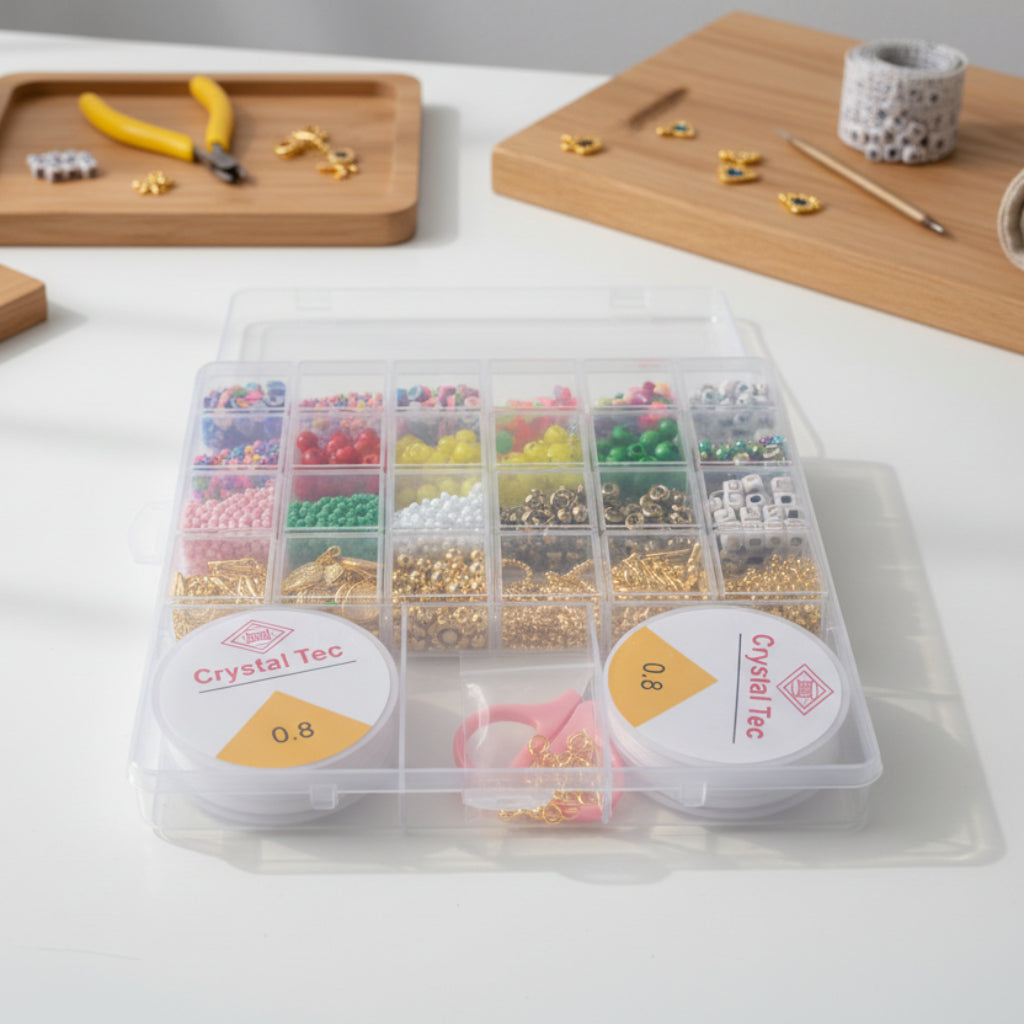 Bead Jewelry Making Kit with Gold Charms & 0.8mm Elastic Cord