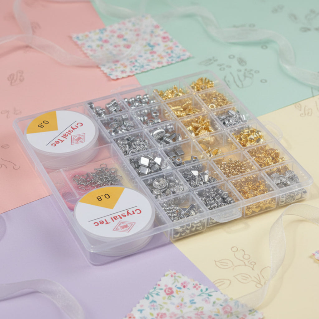 Bead Jewelry Making Kit with Gold Charms and 0.8mm Elastic Cord