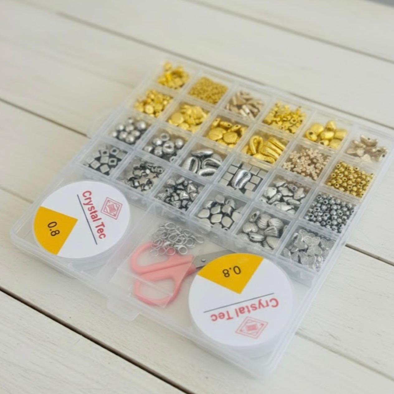Bead Jewelry Making Kit with Gold Charms and 0.8mm Elastic Cord