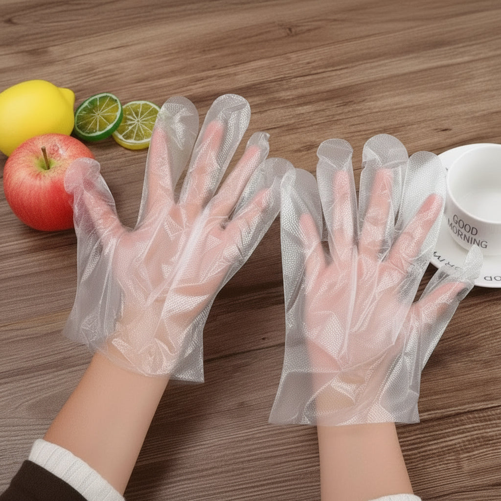 100 قطعة من قفازات المطبخ للاستعمال مرة واحدة – صالحة للطعام، شفافة ومتعددة الأغراض