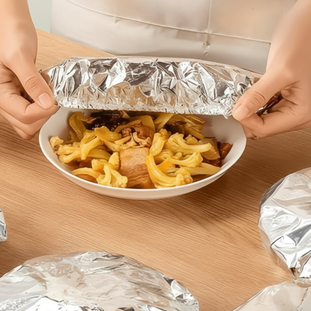 30 pcs Reusable Aluminum Foil Elastic Food Covers – Freshness Preservation Lids for Bowls & Plates