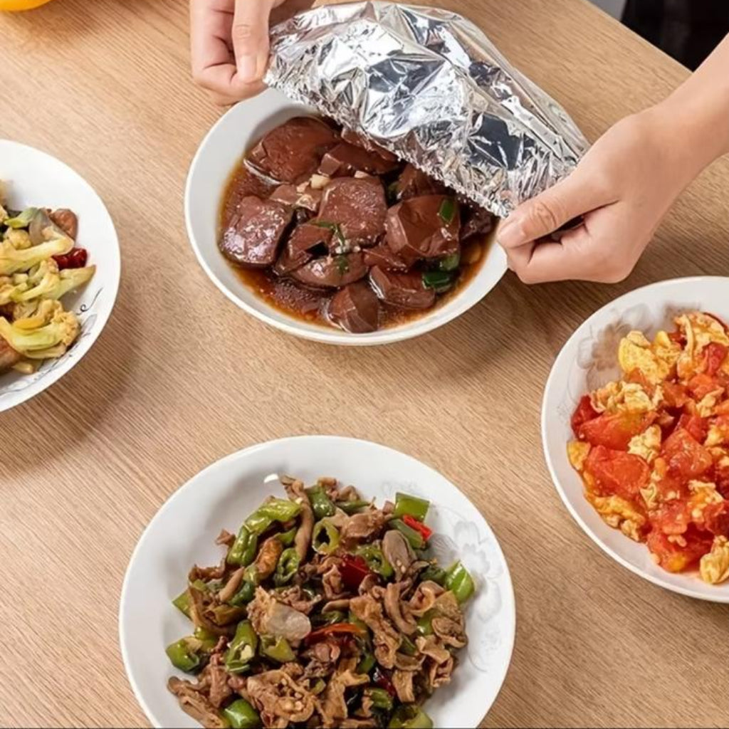 30 pcs Reusable Aluminum Foil Elastic Food Covers – Freshness Preservation Lids for Bowls & Plates