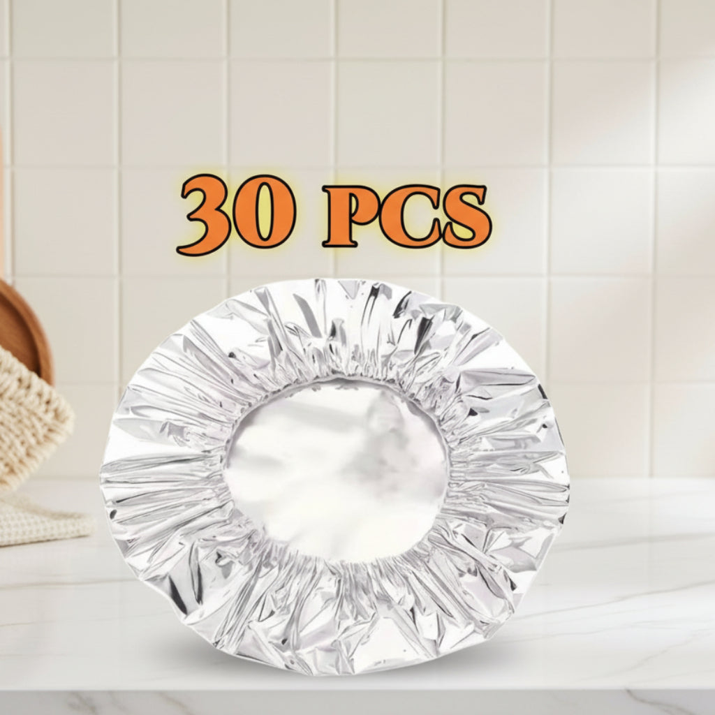 30 pcs Reusable Aluminum Foil Elastic Food Covers – Freshness Preservation Lids for Bowls & Plates
