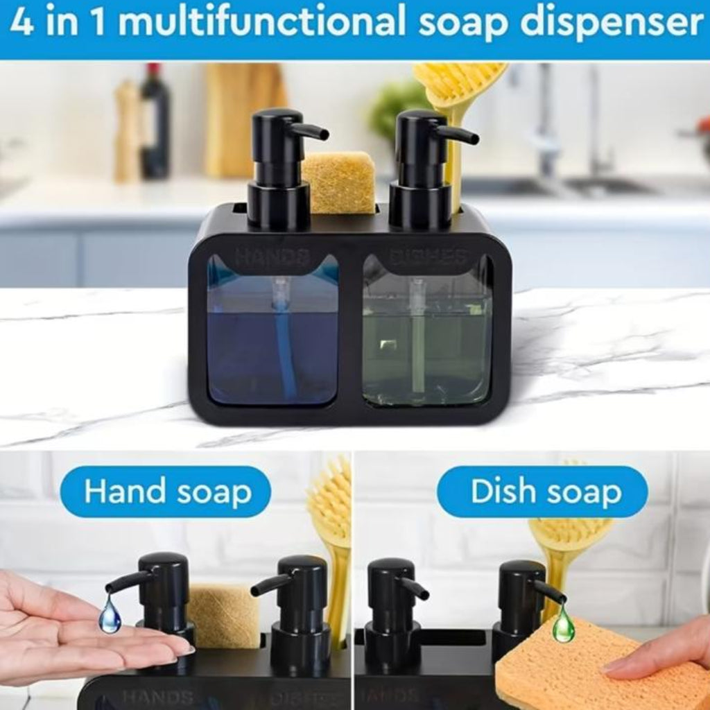Multi-Functional Kitchen & Bathroom Dispenser Set with Storage Box | Soap, Shampoo & Body Wash Organizer