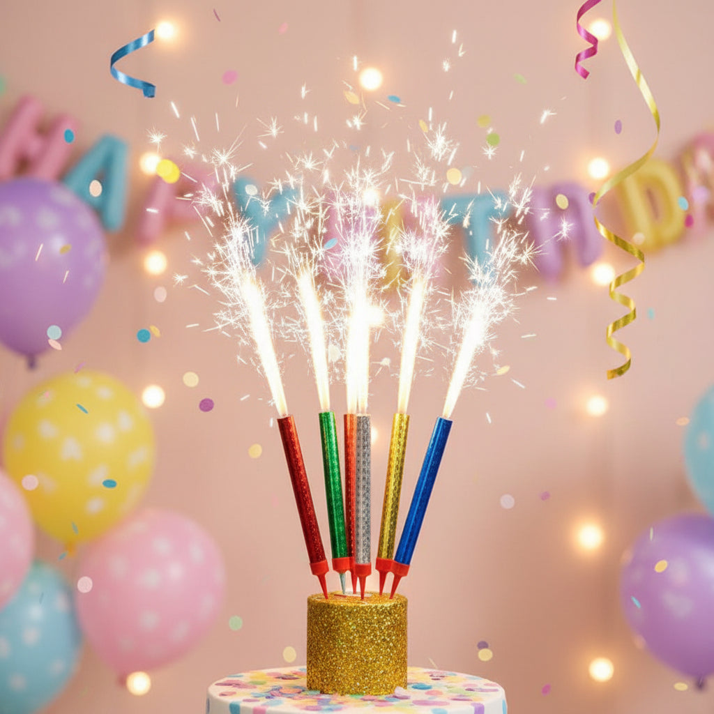 Birthday Cake Sparkler Candles – Colorful Firework Cake Toppers for Party Celebration