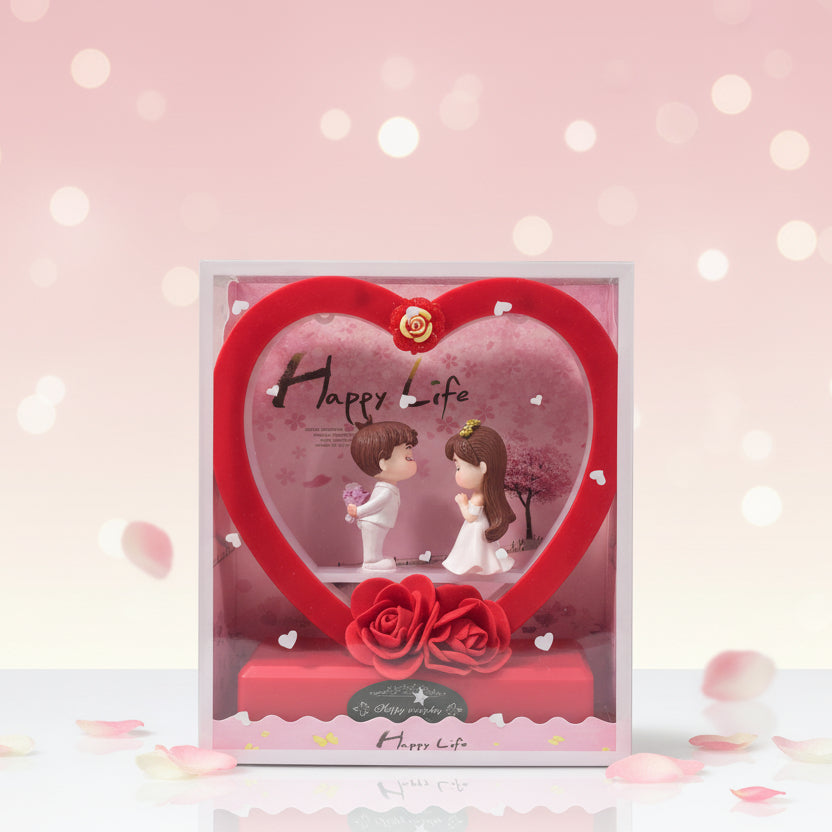 Romantic Couple Music Box with LED Light Heart Shape Decorative Gift