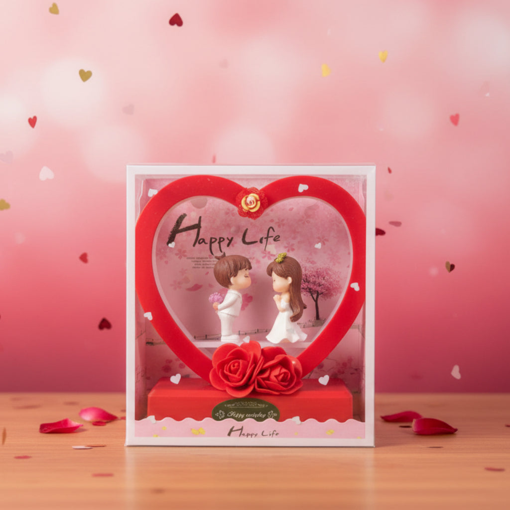 Romantic Couple Music Box with LED Light Heart Shape Decorative Gift