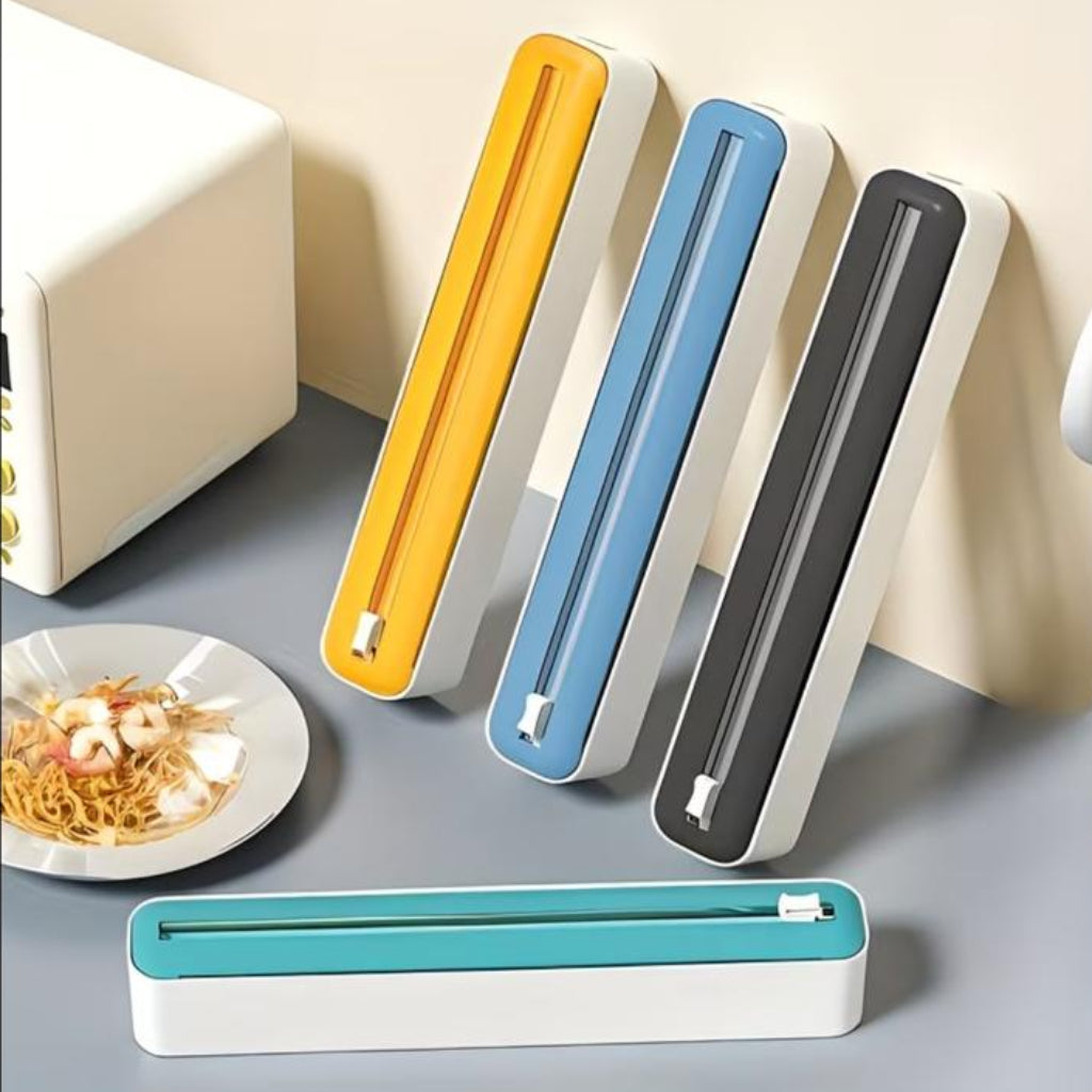 Plastic Wrap Cutter & Sealer | Multi-Function Kitchen Dispenser for Cling Film, Foil & Parchment