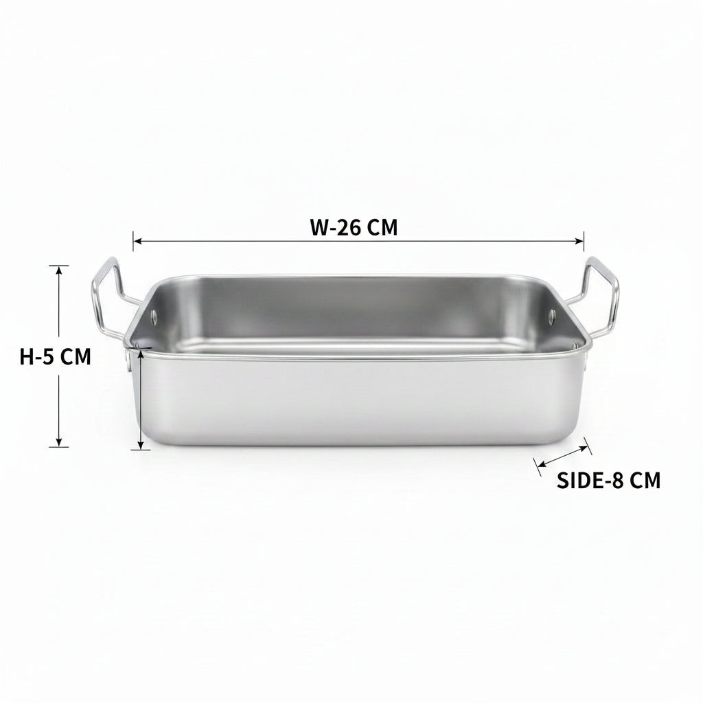 Stainless Steel Tray with Handle | Durable Rectangular Multi-Purpose Serving & Storage Tray