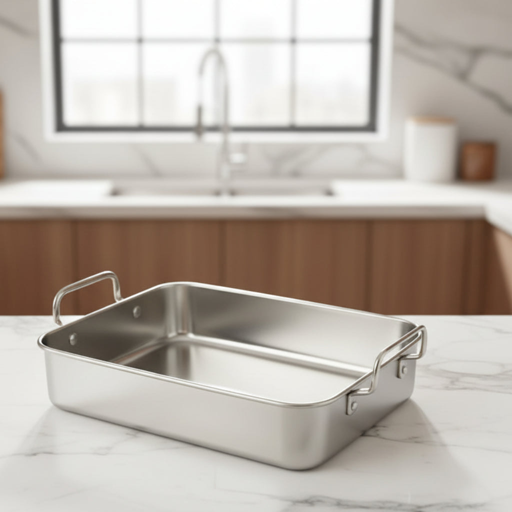 Stainless Steel Tray with Handle | Durable Rectangular Multi-Purpose Serving & Storage Tray