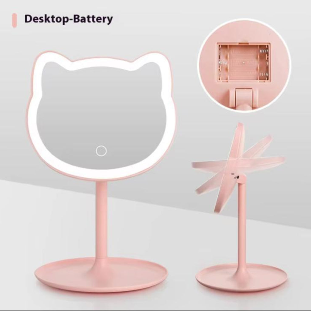 LED Cat Shape Makeup Mirror with Touch Light | Tabletop Vanity Mirror with Stand