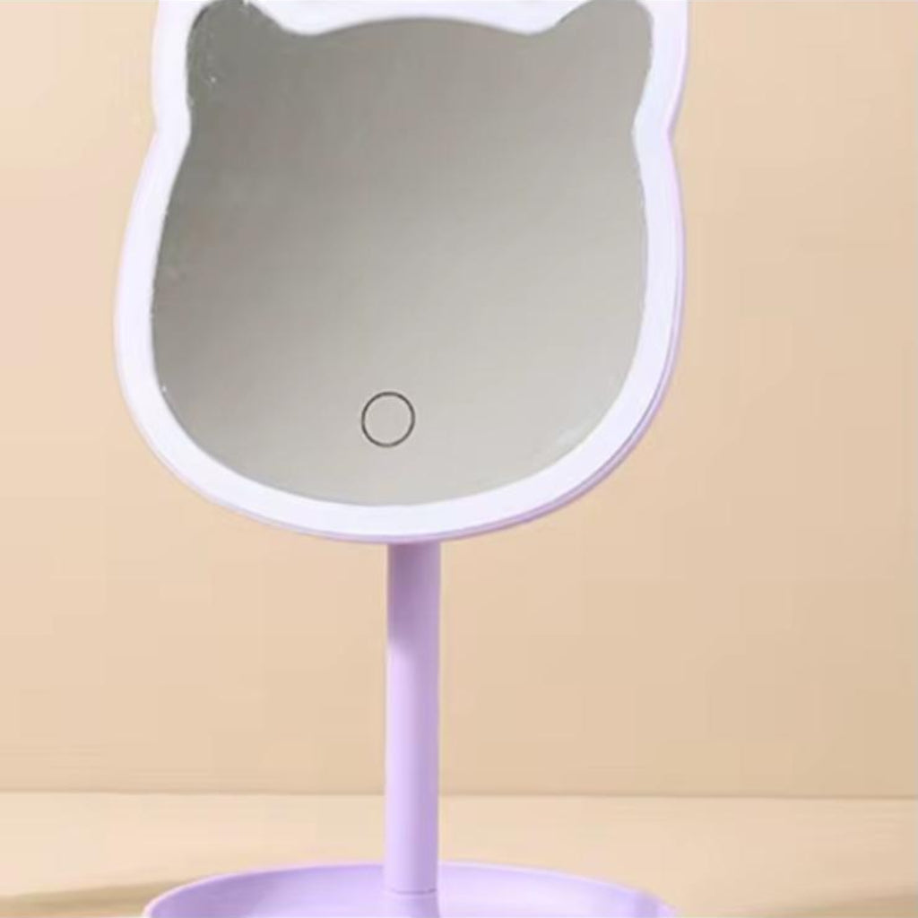 LED Cat Shape Makeup Mirror with Touch Light | Tabletop Vanity Mirror with Stand