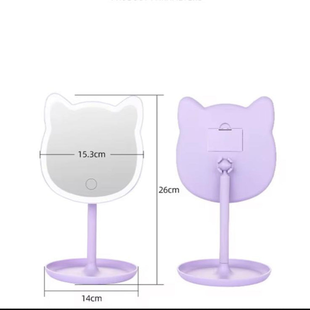 LED Cat Shape Makeup Mirror with Touch Light | Tabletop Vanity Mirror with Stand