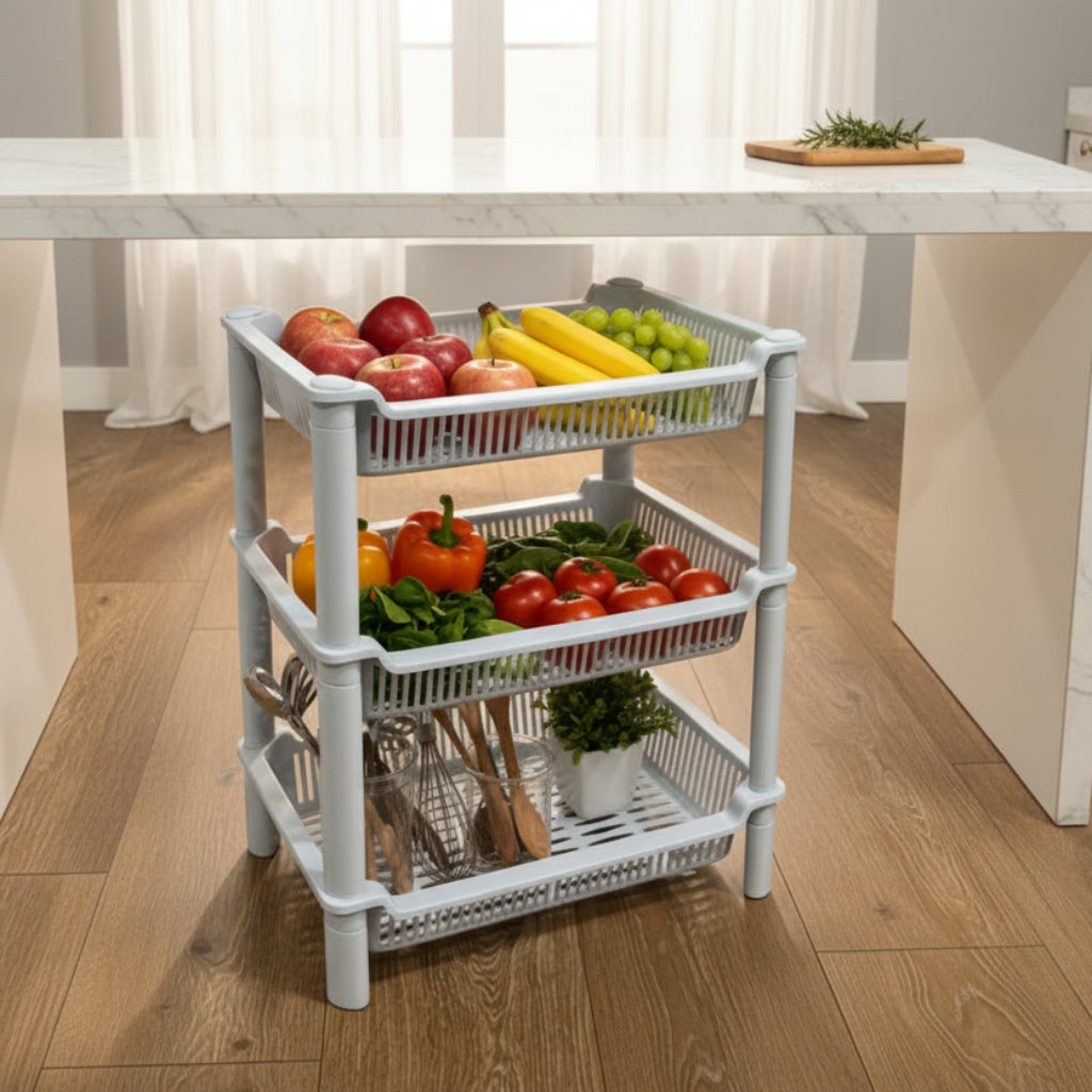 3-Tier Plastic Kitchen Storage Rack | Multi-Layer Organizer