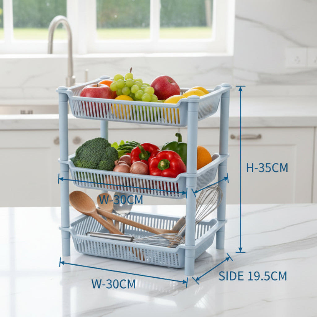 3-Tier Plastic Kitchen Storage Rack | Multi-Layer Organizer