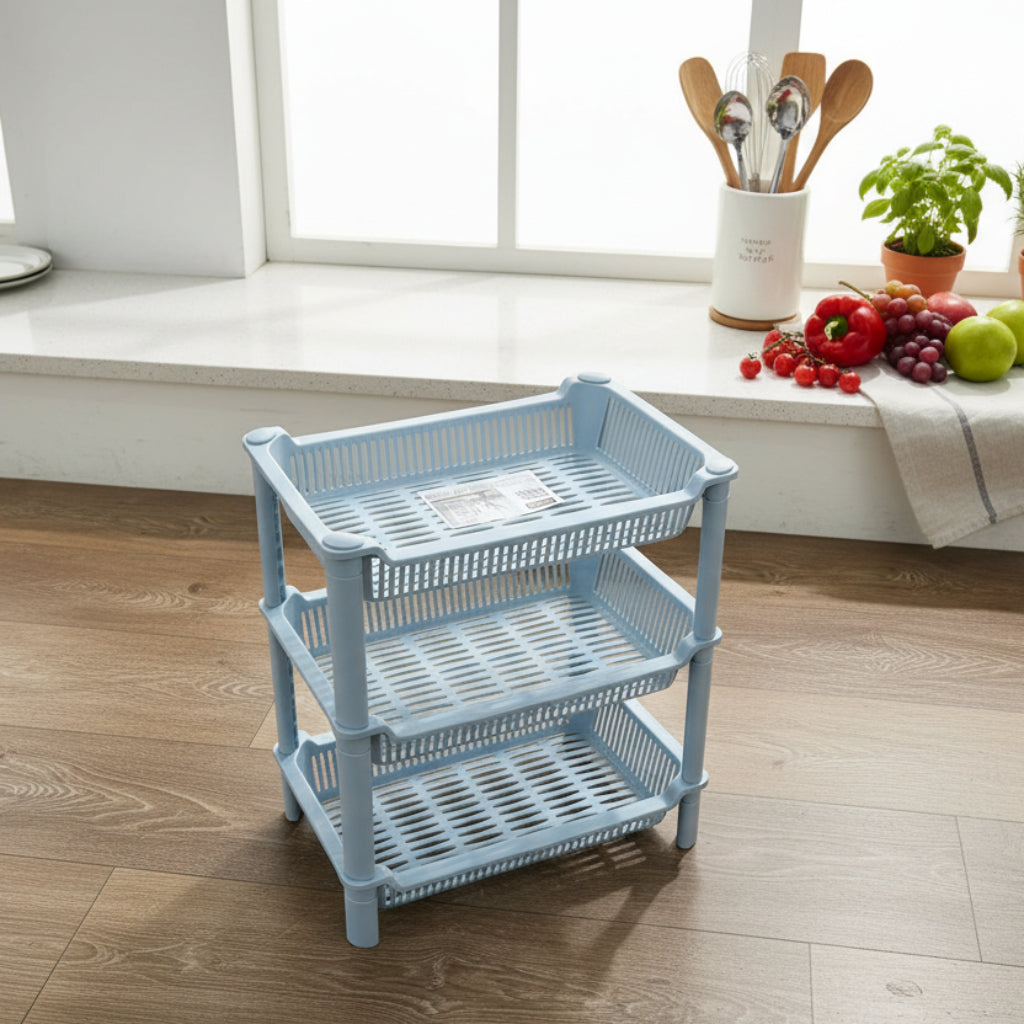 3-Tier Plastic Kitchen Storage Rack | Multi-Layer Organizer