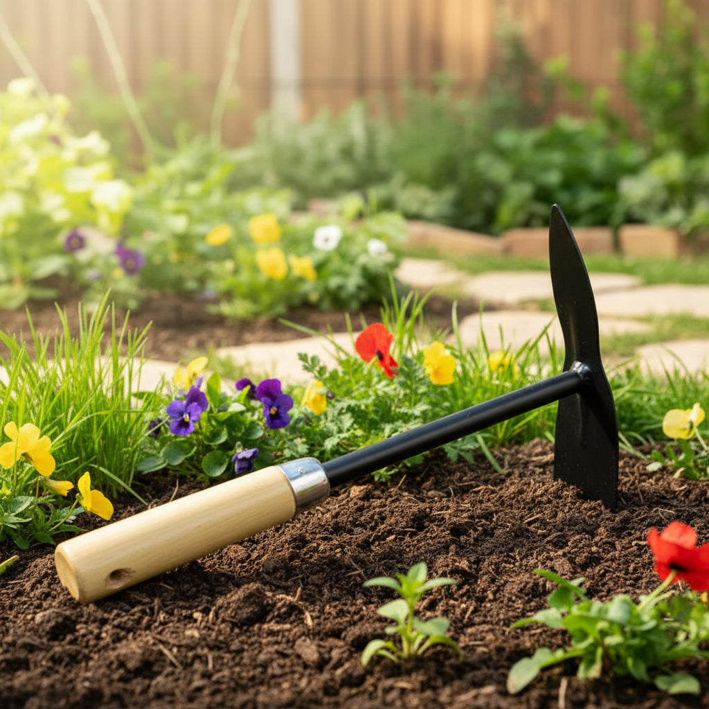 2-in-1 Garden Hand Hoe & Pick Tool | Wooden Handle Gardening Tool
