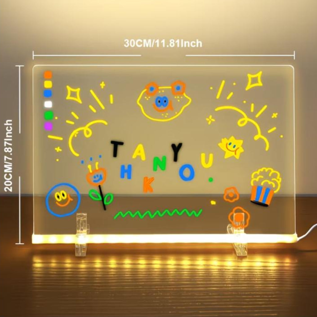 Large Transparent Acrylic LED Message Board | USB-Powered Wipeable Drawing & Writing Light Board