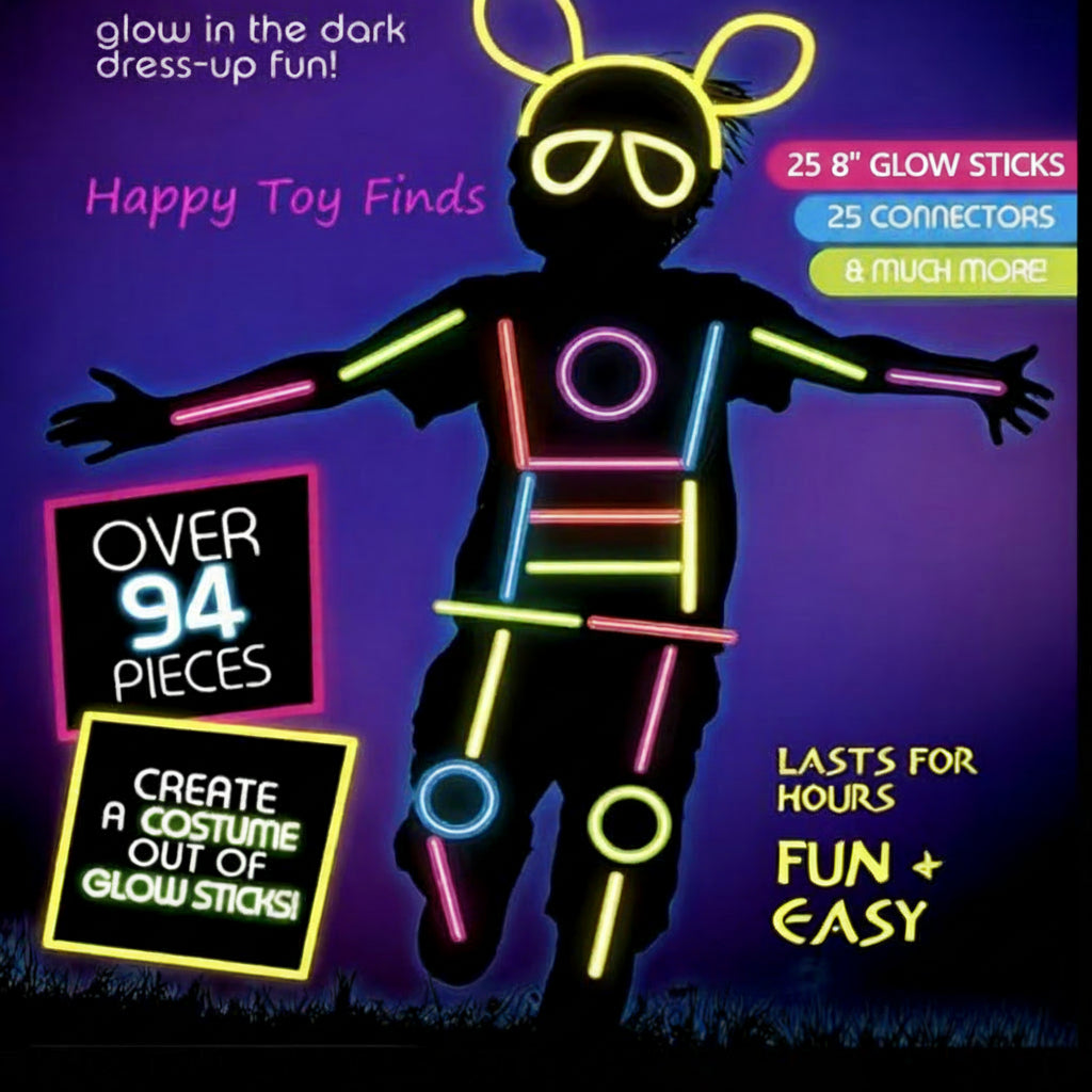 Glow Stick Costume Kit for Kids | DIY Glow in The Dark Dress-Up Party Set with Connectors