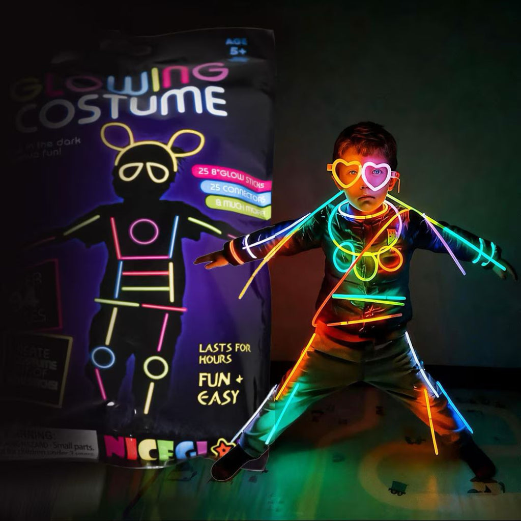 Glow Stick Costume Kit for Kids | DIY Glow in The Dark Dress-Up Party Set with Connectors