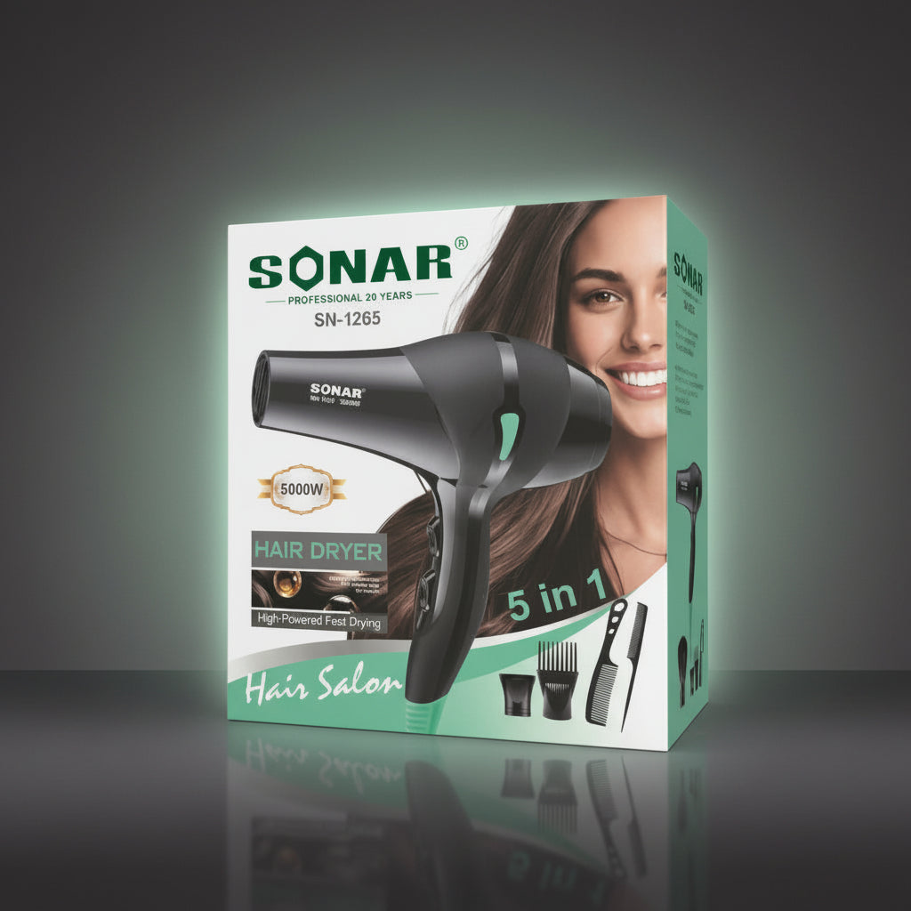 Sonar Professional Hair Dryer SN-1265 - 5000W 5-in-1 Hair Styling Dryer Set